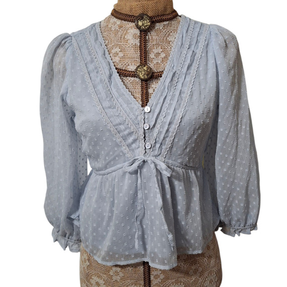 Baby Blue Swiss Dot Princess Top with Bow size M - Picture 2 of 6